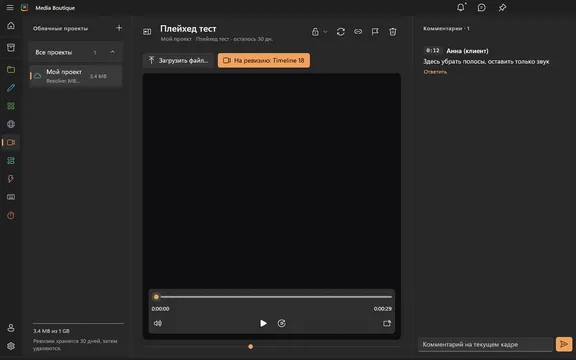 Ревизия для клиента: видео по ссылке, комментарии по таймкоду