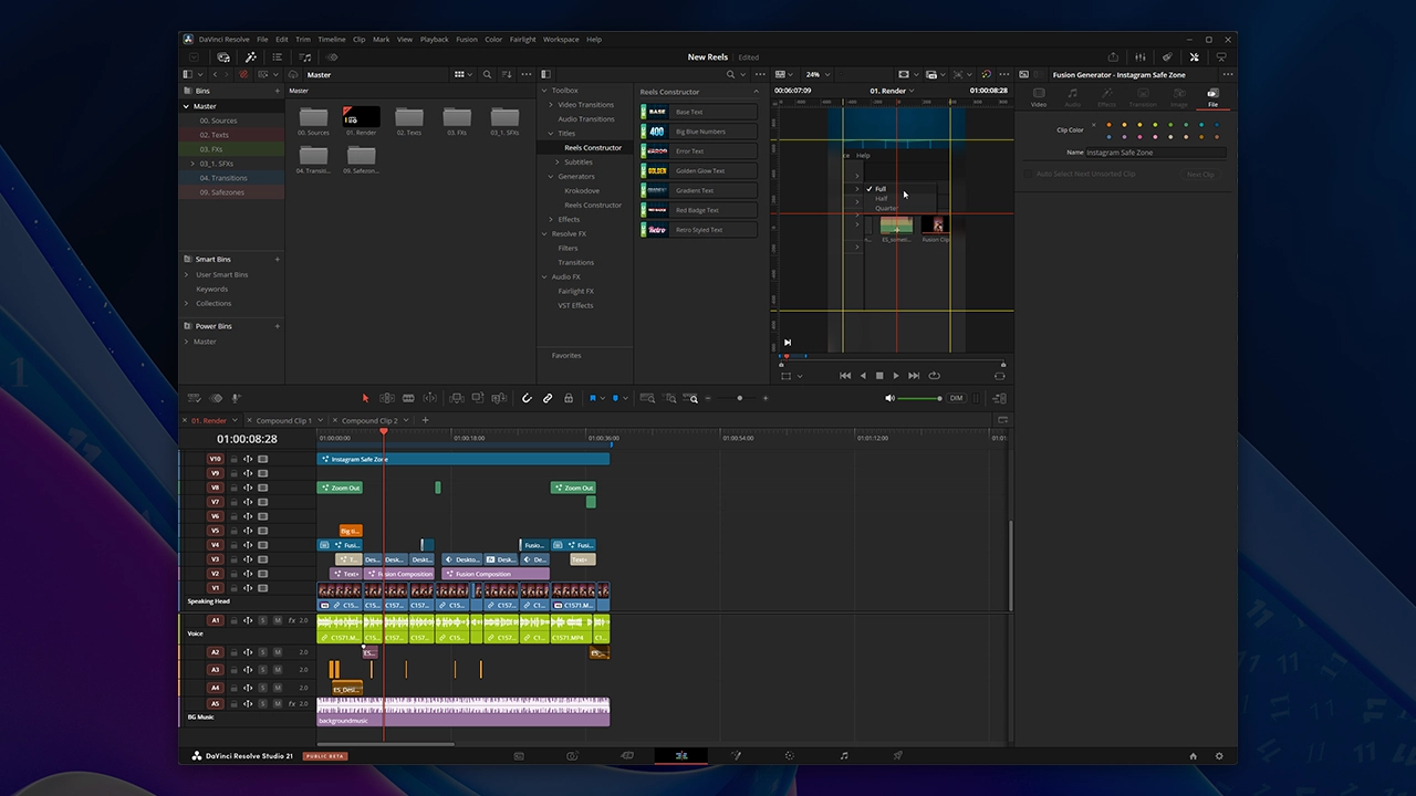 Готовый шаблон для монтажа — пресет для DaVinci Resolve, кадр превью