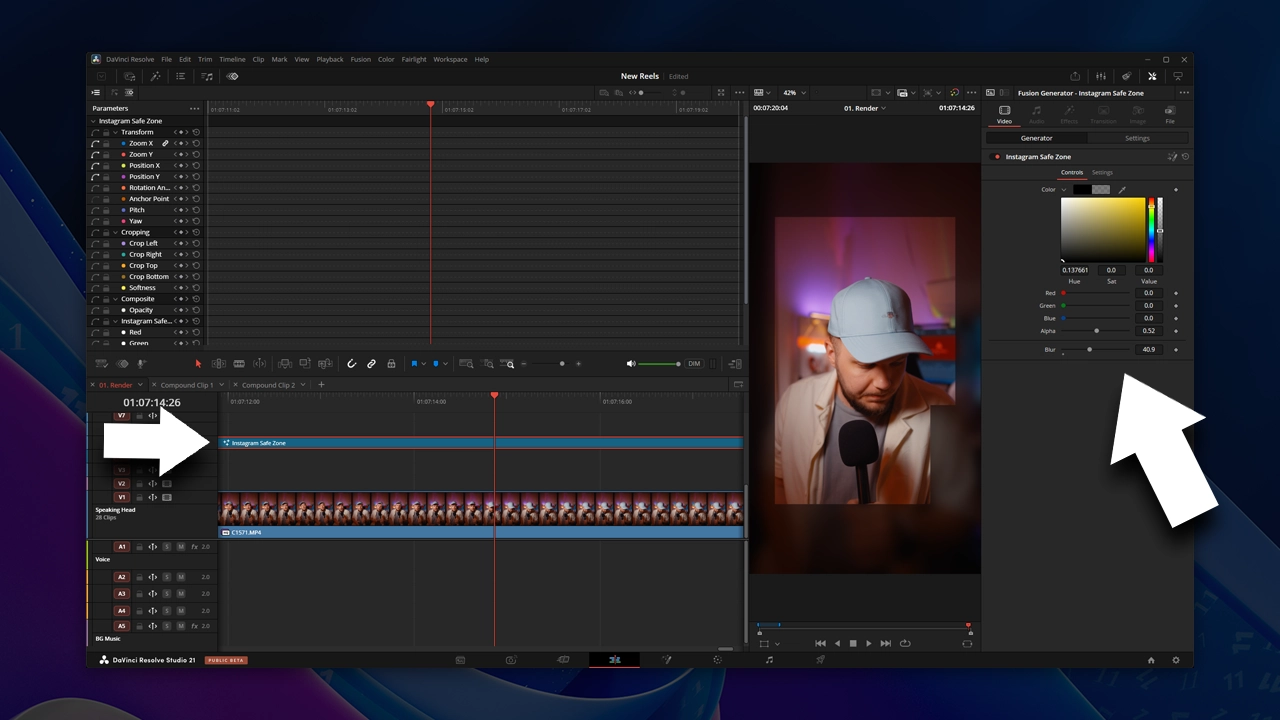 Оверлей сейвзон — генератор для DaVinci Resolve, кадр превью