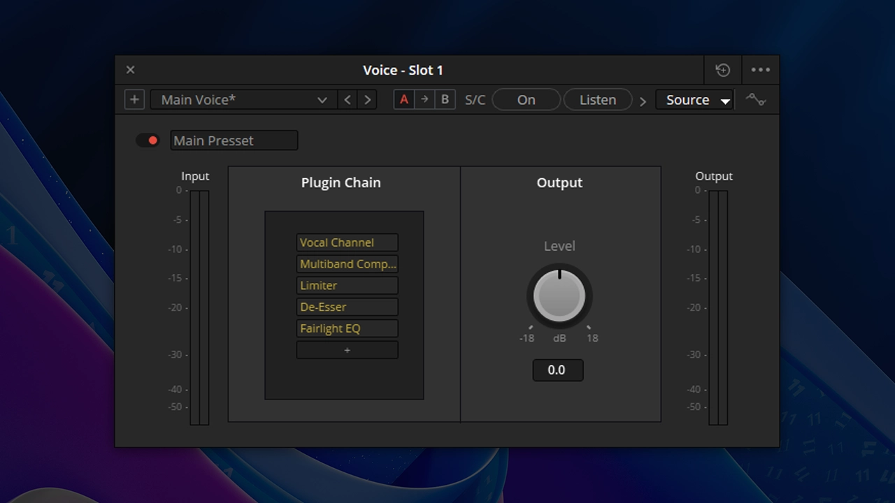 Пресет обработки голоса — пресет для DaVinci Resolve, кадр превью